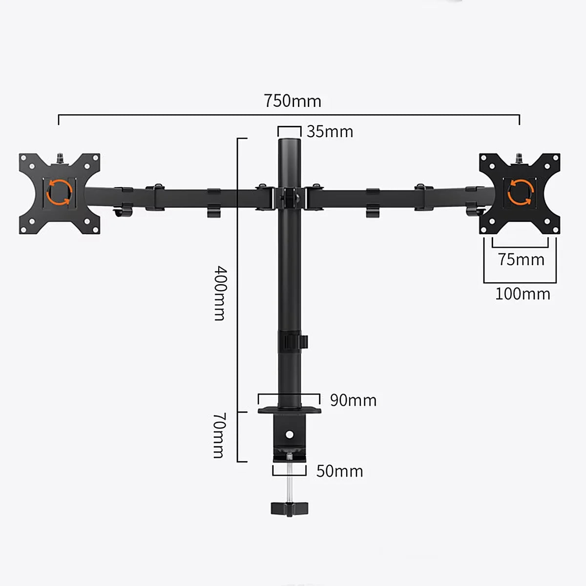 Dual Arm Monitor Bracket 360° Rotary Height Adjustable