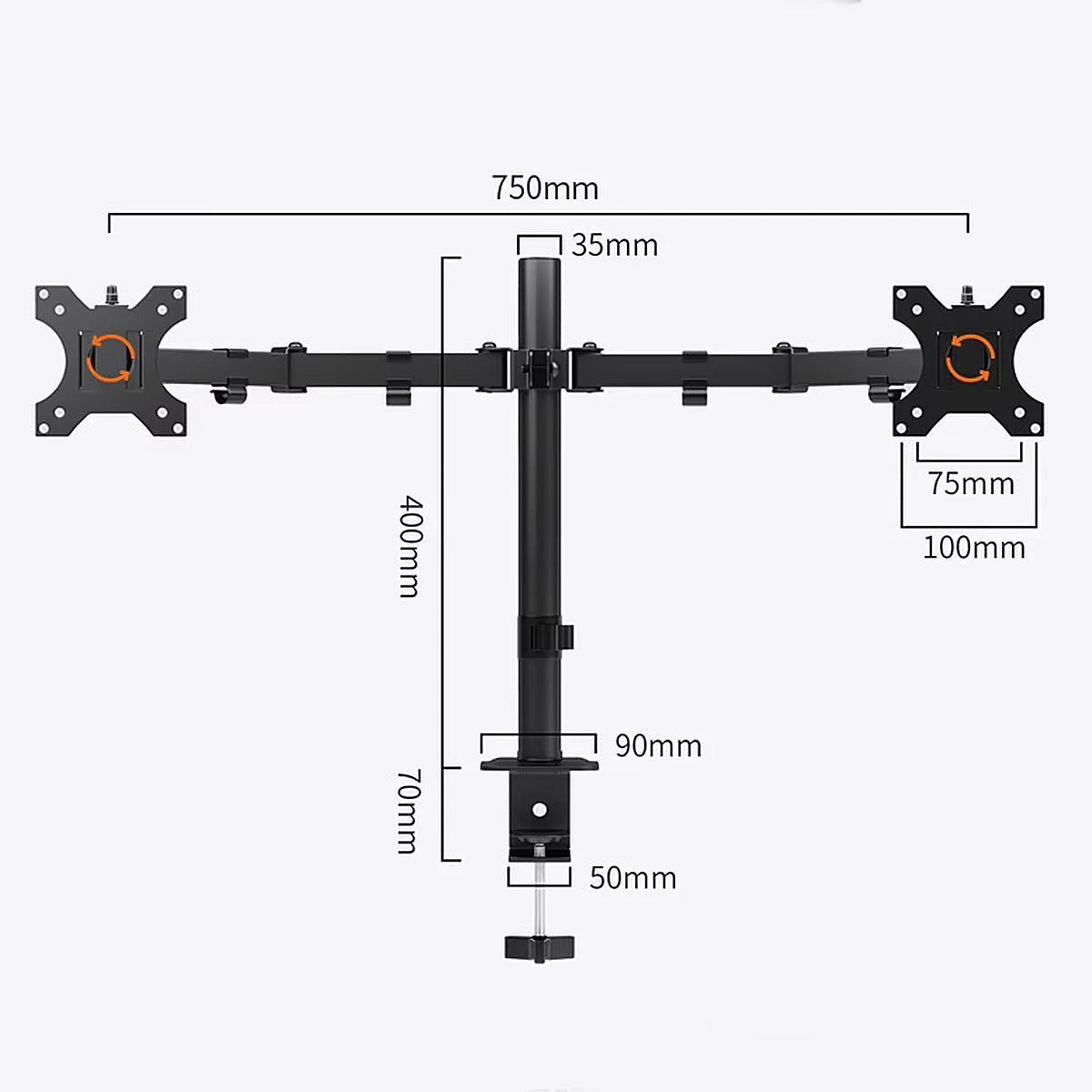 Dual Arm Monitor Bracket 360° Rotary Height Adjustable - ZYVEXO