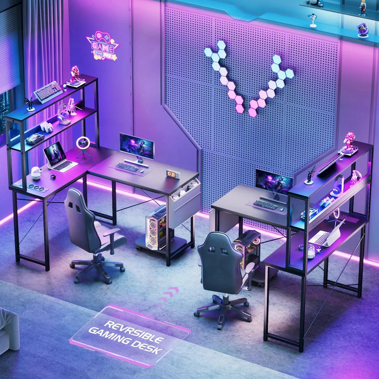 L-shaped gaming table with smart LED lighting - ZYVEXO