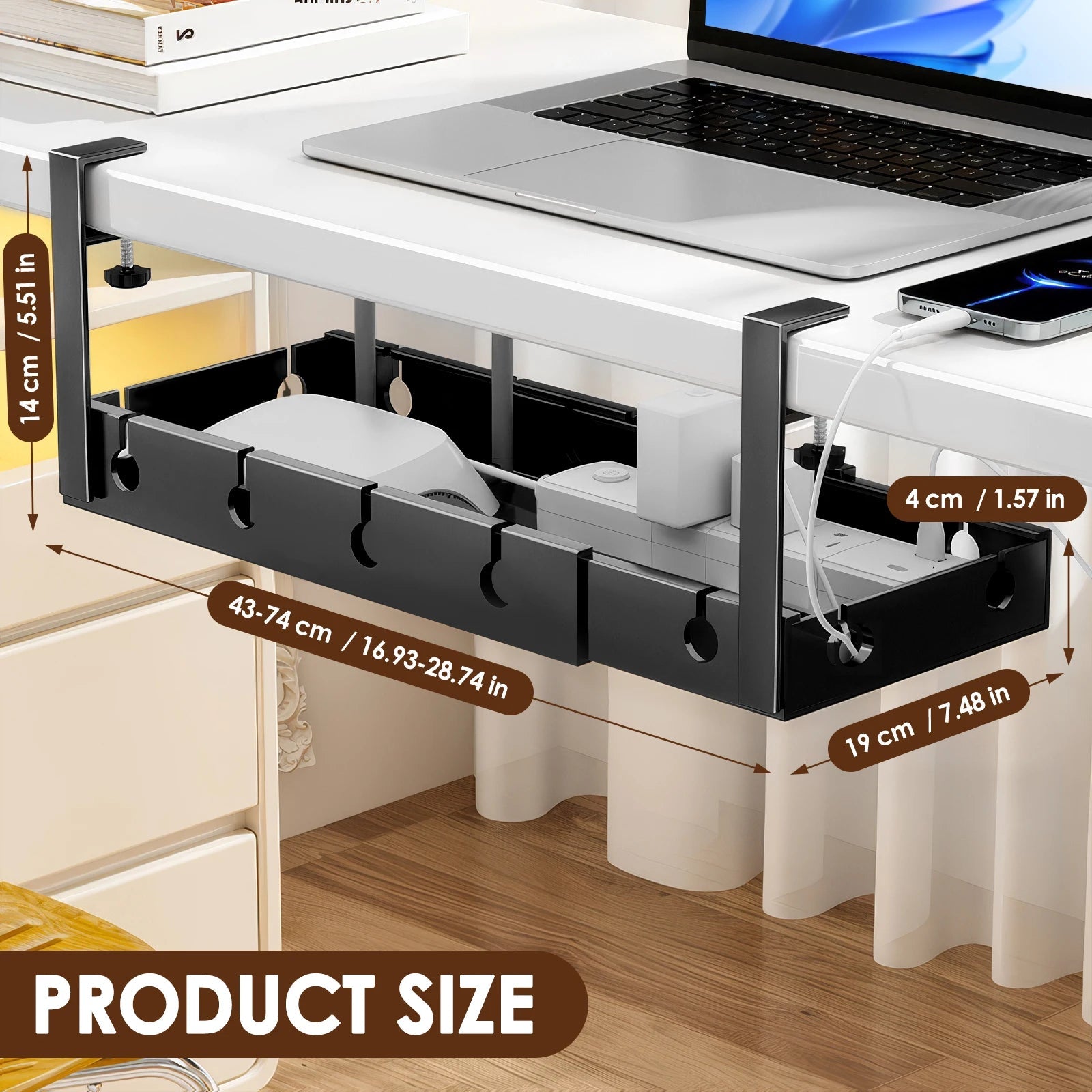 14CM Under Desk Cable Management - ZYVEXO