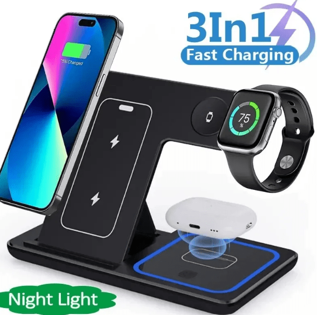15W 3 In 1 LED Foldable Fast Wireless Charger Stand - ZYVEXO