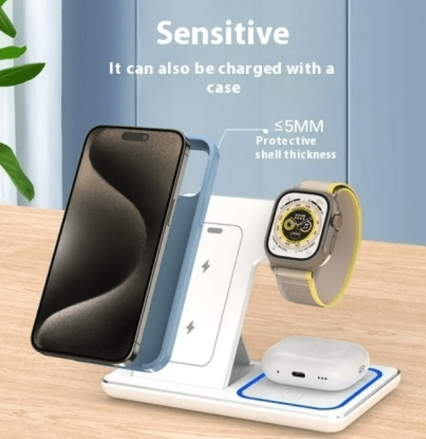 15W 3 In 1 LED Foldable Fast Wireless Charger Stand - ZYVEXO