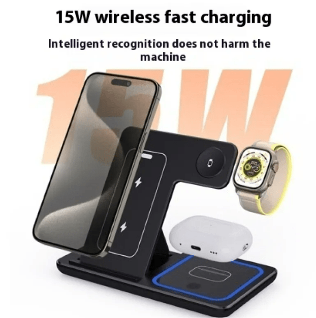 15W 3 In 1 LED Foldable Fast Wireless Charger Stand - ZYVEXO