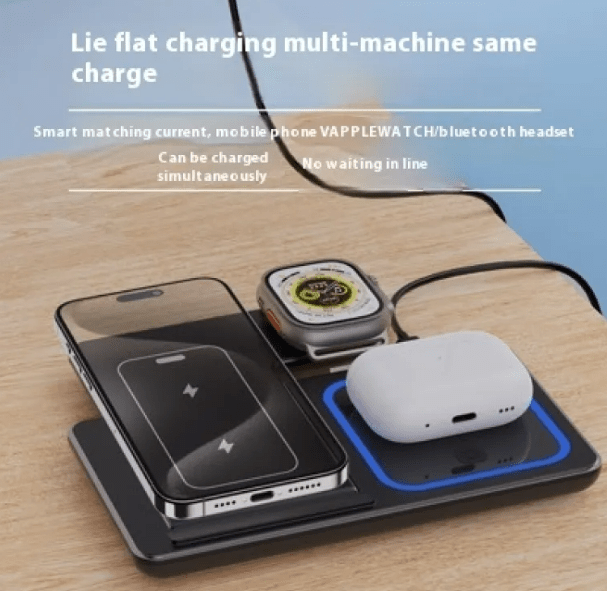 15W 3 In 1 LED Foldable Fast Wireless Charger Stand - ZYVEXO