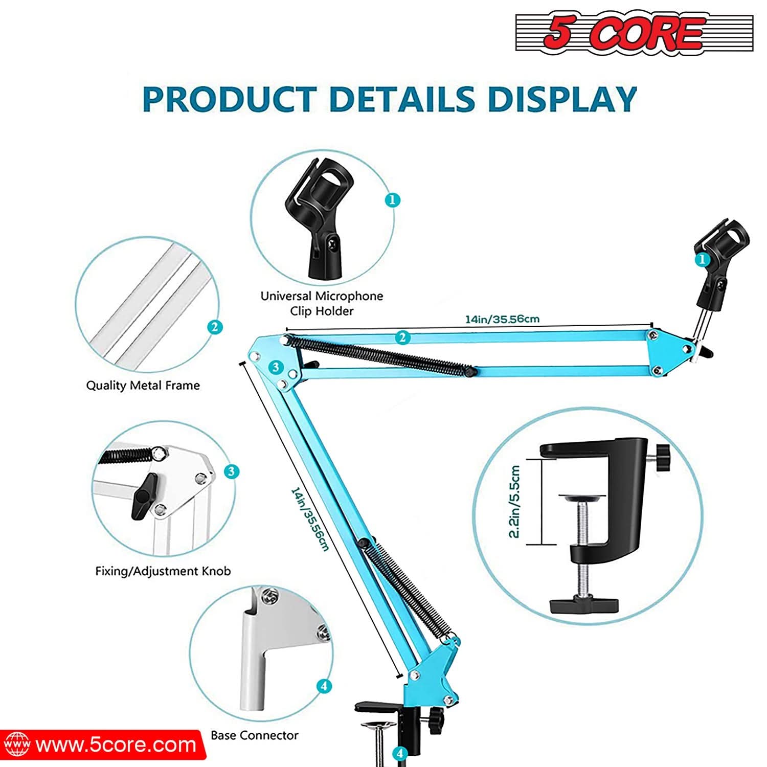 Adjustable microphone boom arm stand for podcast recording