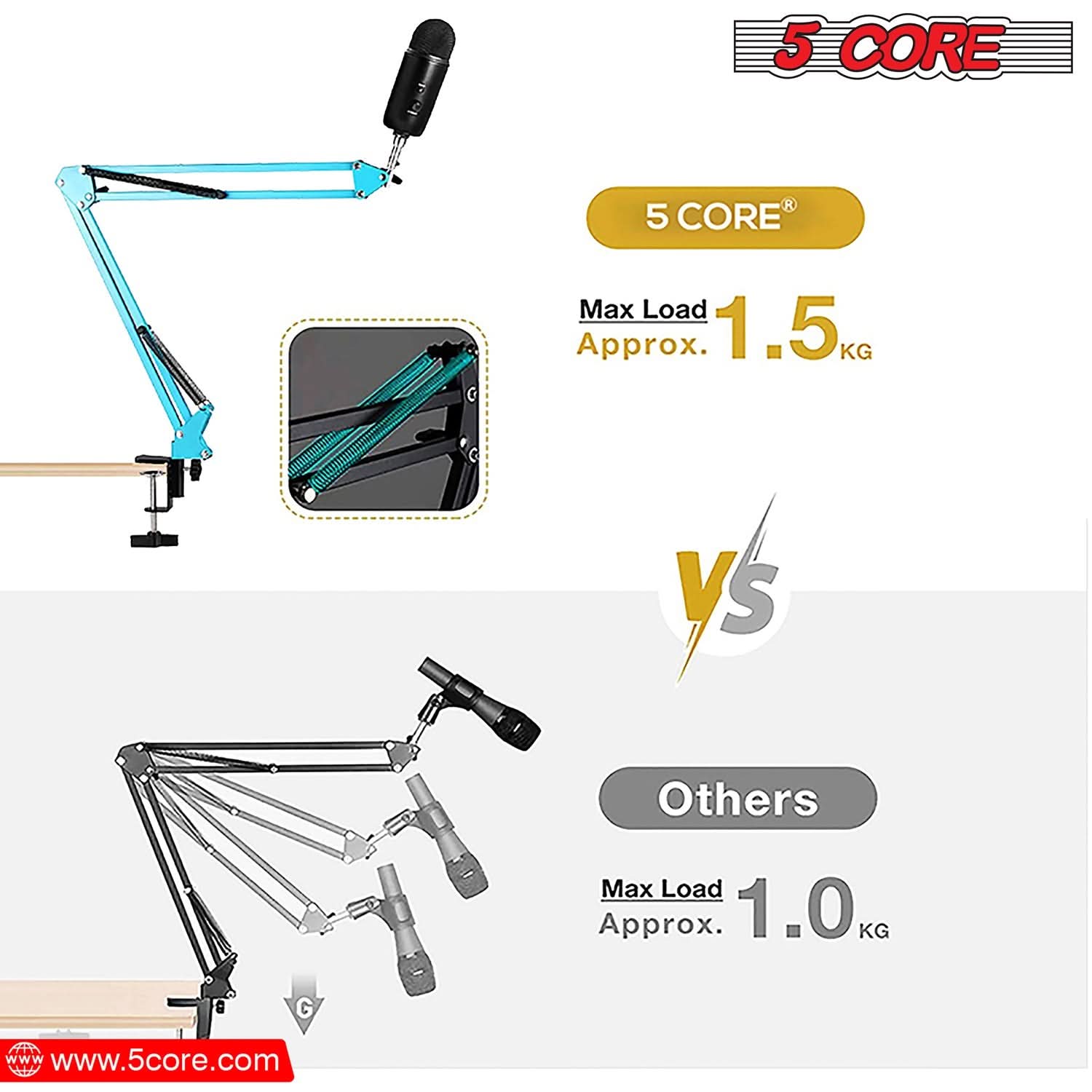 Adjustable microphone boom arm stand for podcast recording