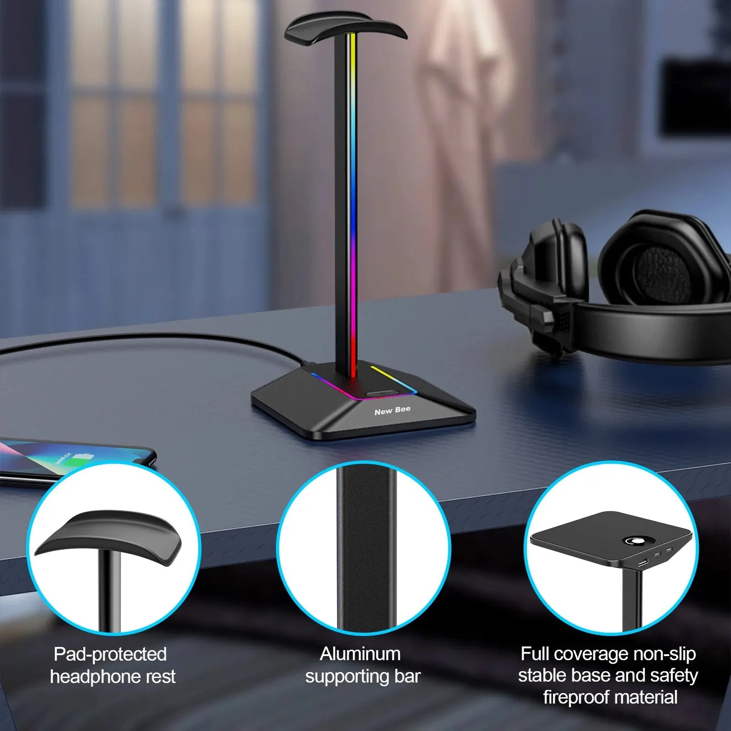 RGB Headphones Stand Holder