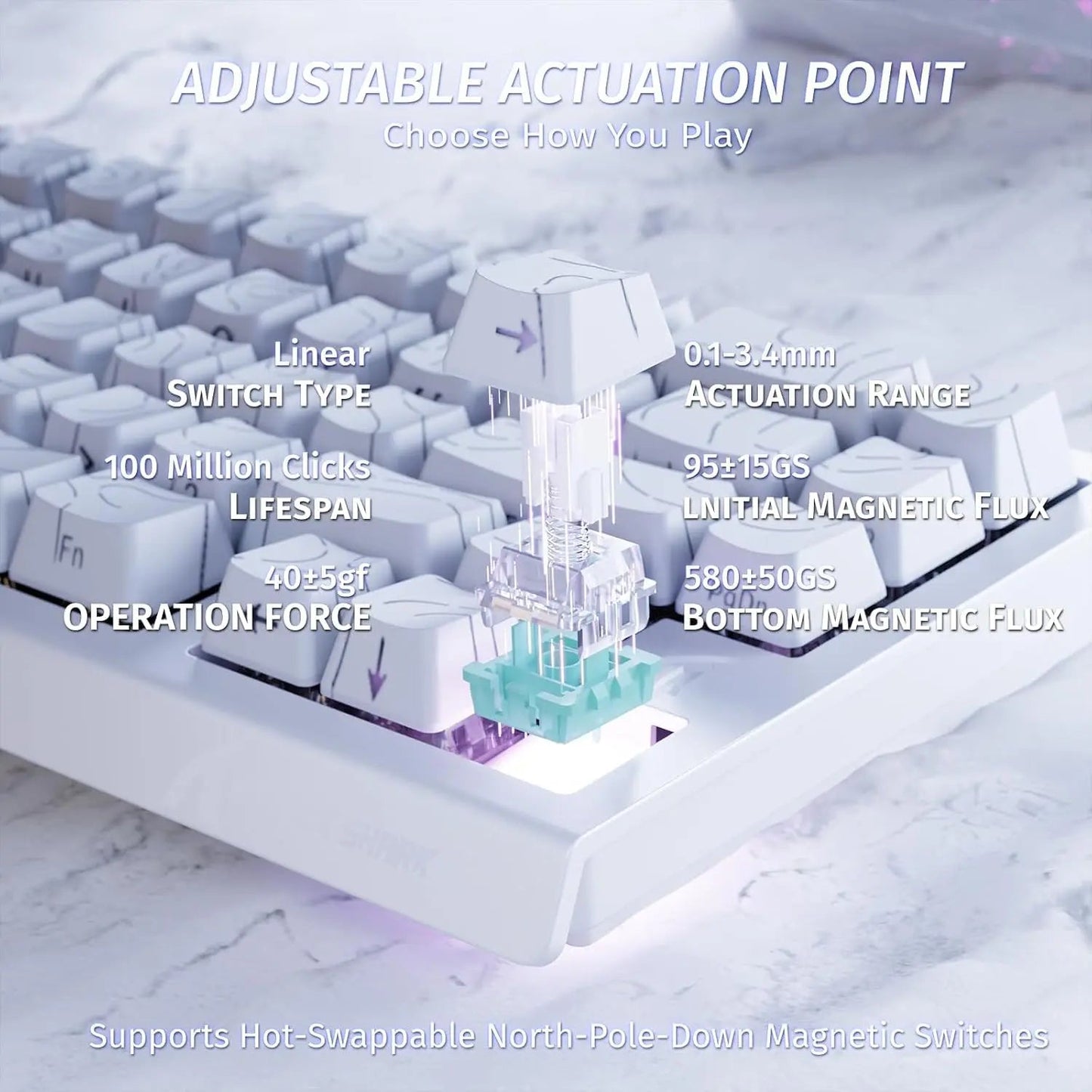 ATTACK SHARK X68  Mechanical Gaming Keyboard 60% with RGB lighting and magnetic switches on a futuristic background.