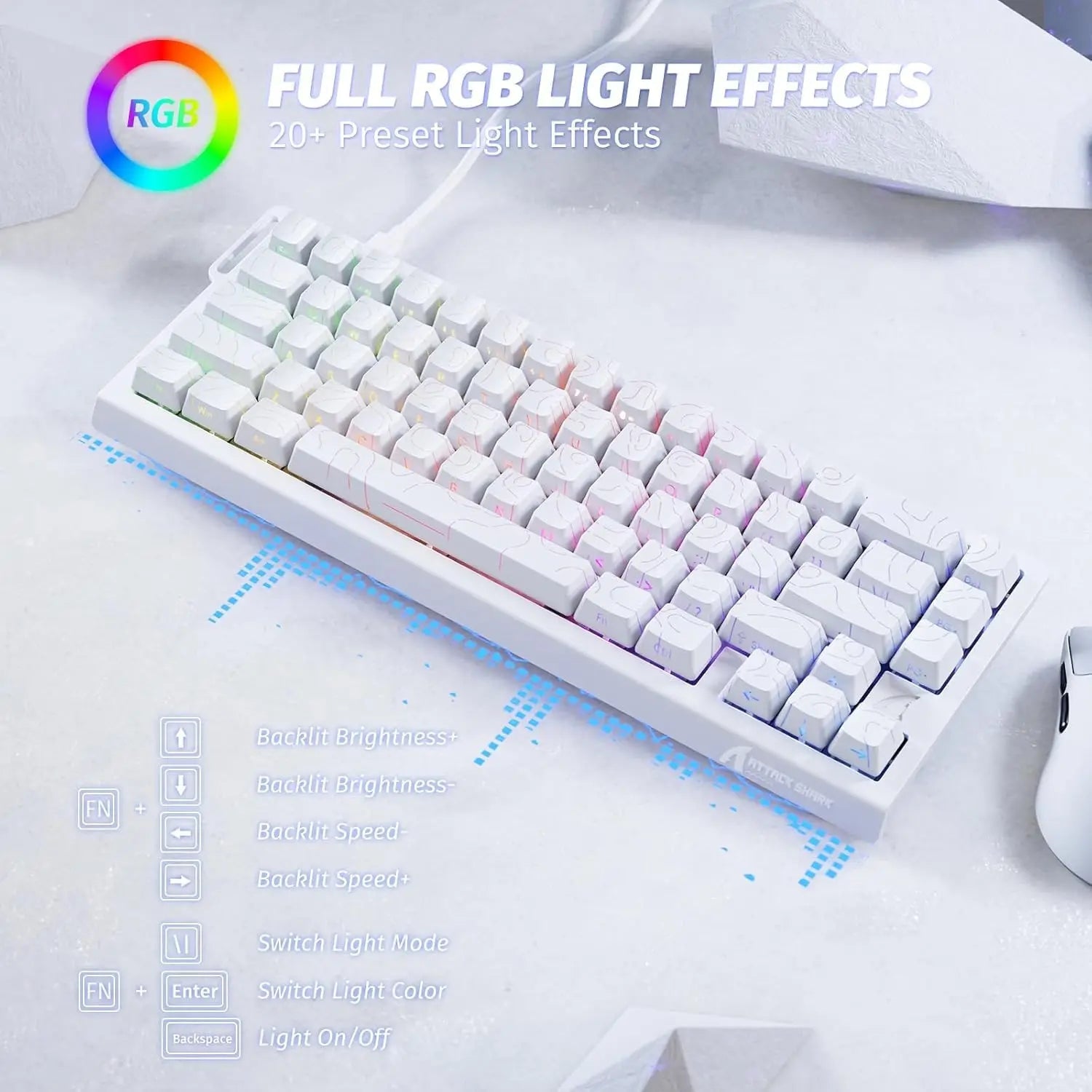 ATTACK SHARK X68 Mechanical Gaming Keyboard 60% - ZYVATTACK SHARK X68  Mechanical Gaming Keyboard 60% with RGB lighting and magnetic switches on a futuristic background.EXO