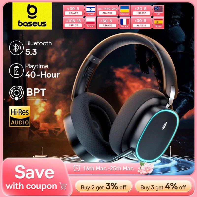 Baseus GH02 Gaming Wireless Headphone with Mic - ZYVEXO