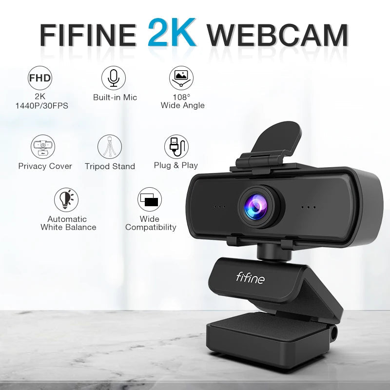 FIFINE 1440p Full HD PC Webcam with Microphone - ZYVEXO