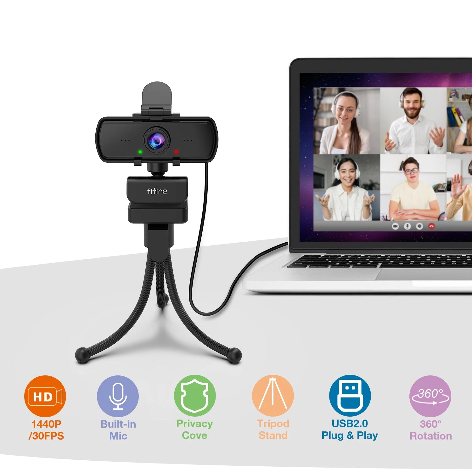 FIFINE 1440p Full HD PC Webcam with Microphone - ZYVEXO