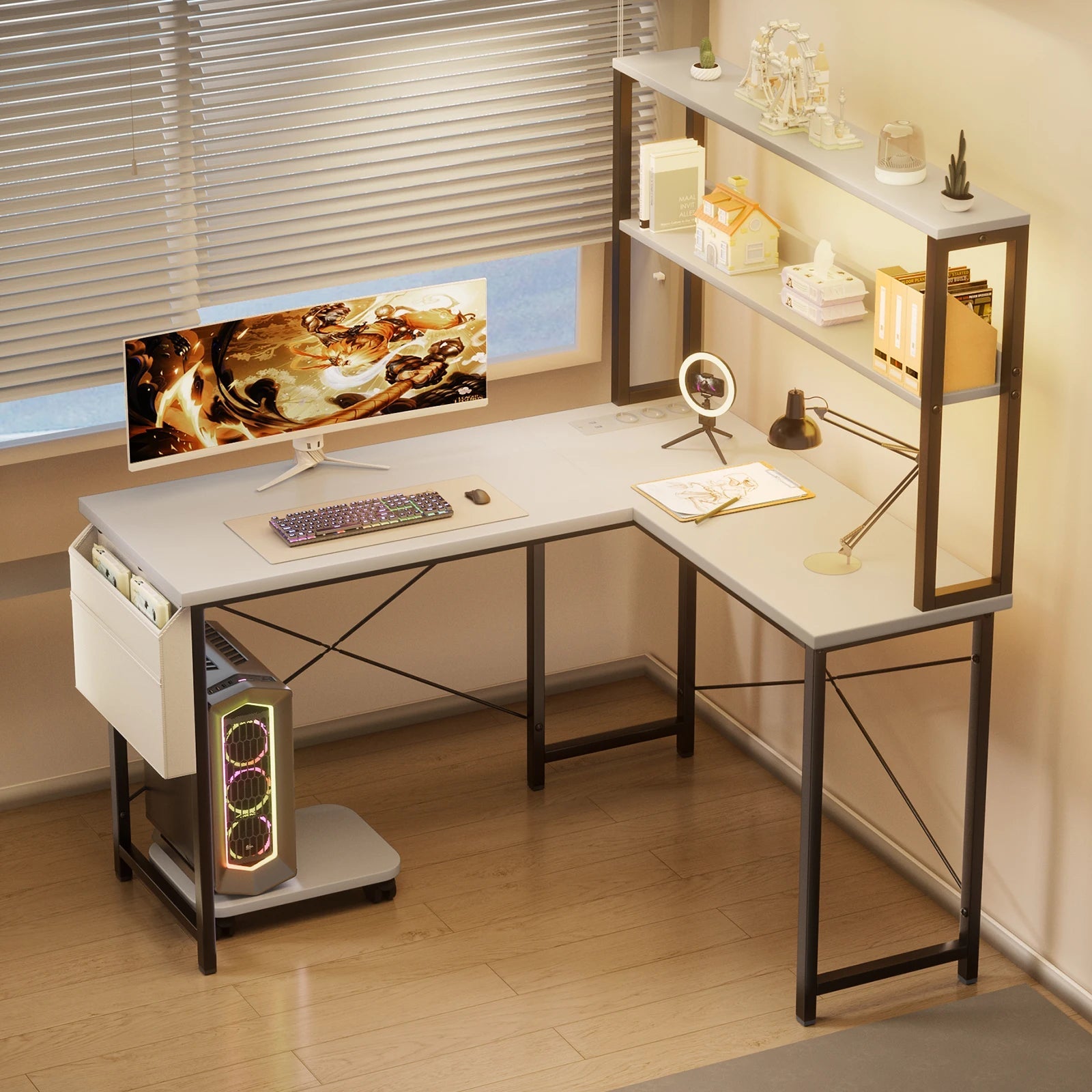 L-shaped gaming table with smart LED lighting - ZYVEXO