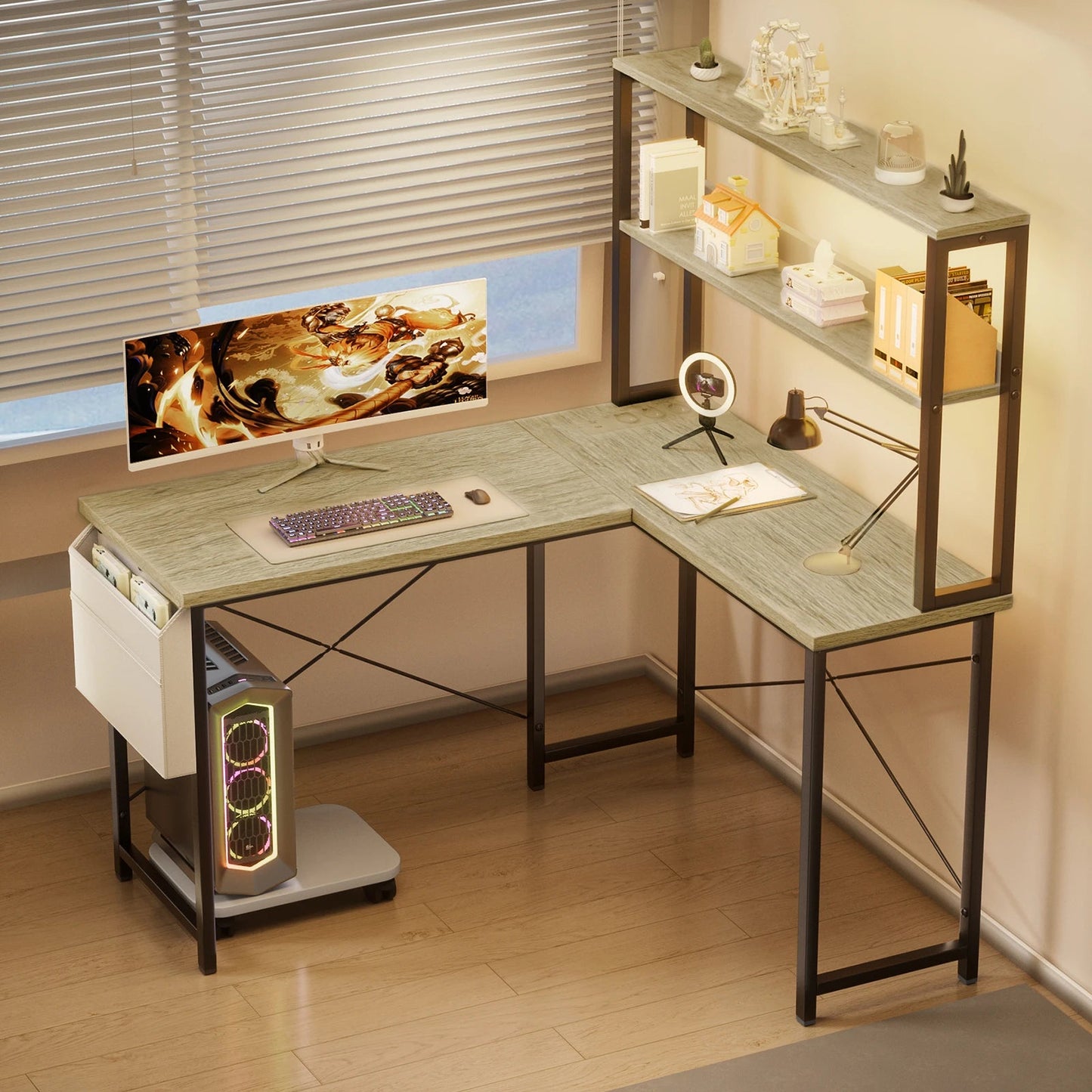 L-shaped gaming table with smart LED lighting - ZYVEXO