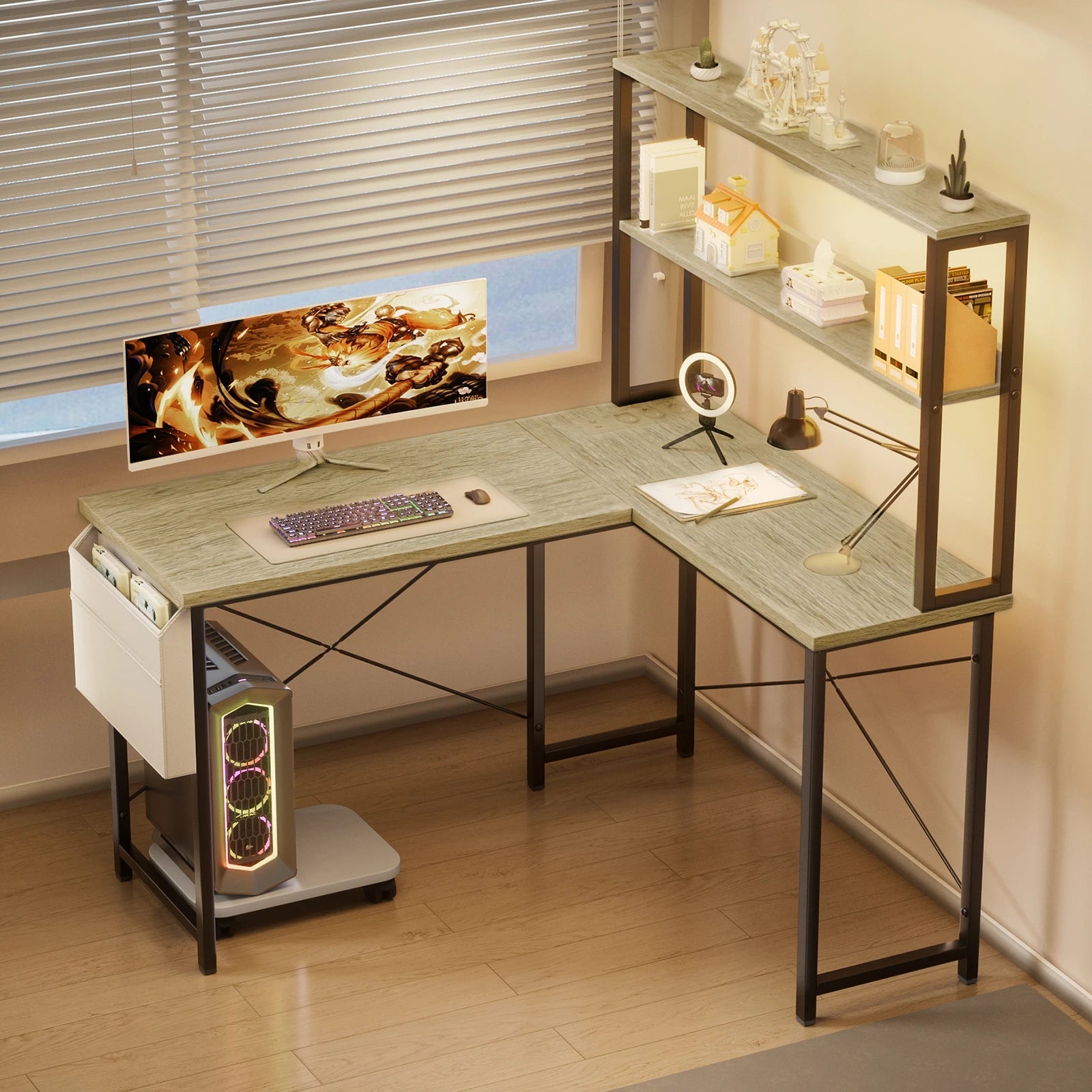 L-shaped gaming table with smart LED lighting - ZYVEXO