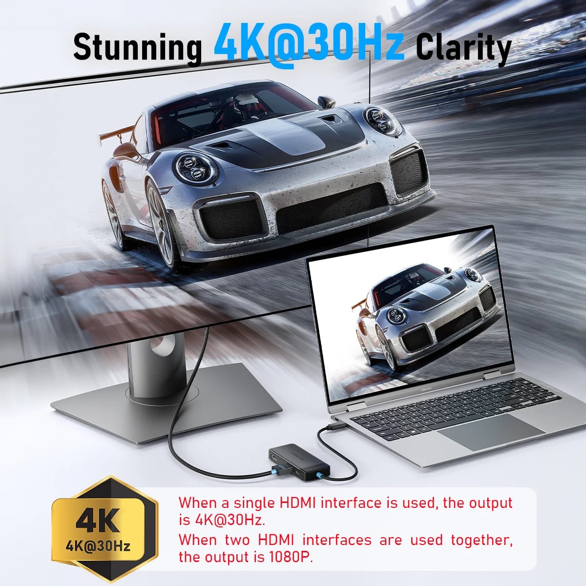 Lemorele TC122 USB C HUB Dual HDMI 4K - ZYVEXO
