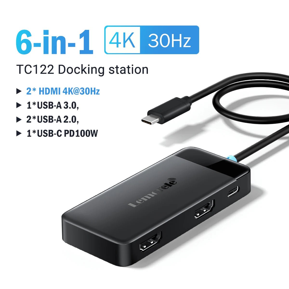 Lemorele TC122 USB C HUB Dual HDMI 4K - ZYVEXO