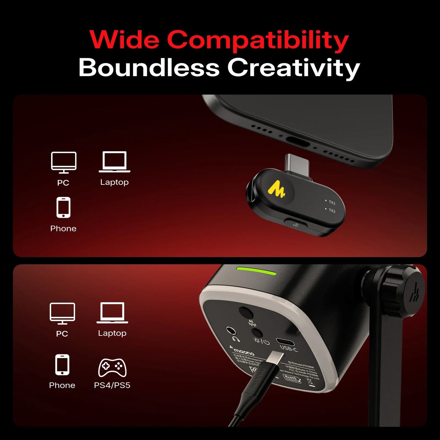 MAONO PD100W Wireless Microphone - ZYVEXO